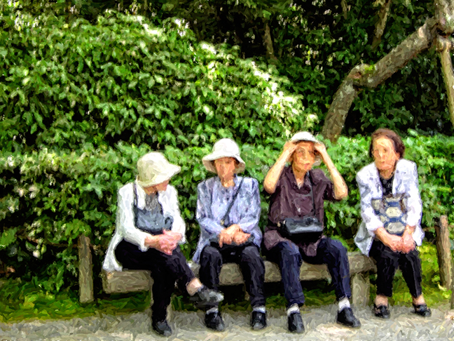 Four Old Japanese Ladies Sitting
